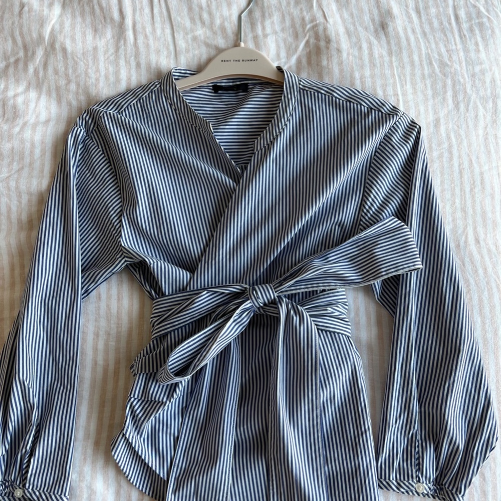 J.Crew Blue Stripe Wrap Top Size Petite Large - Picture 5 of 8